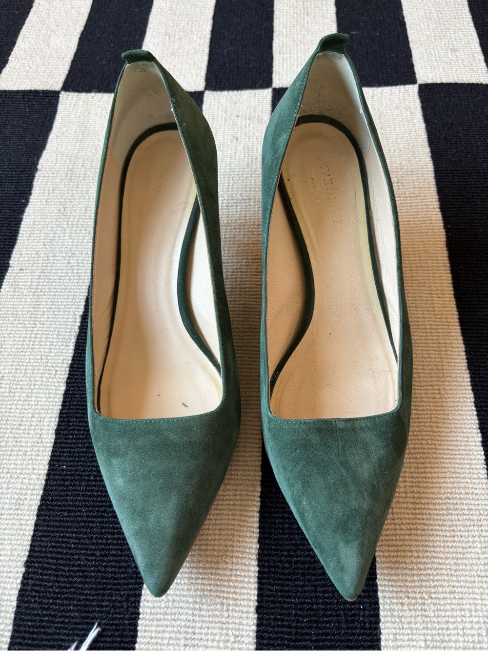 Everlane Women's Kitten Heel Pointed-Toe Suede Pumps in Deep Green